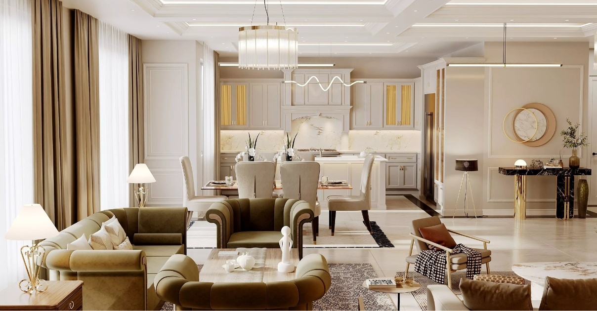 phòng khách liền bếp