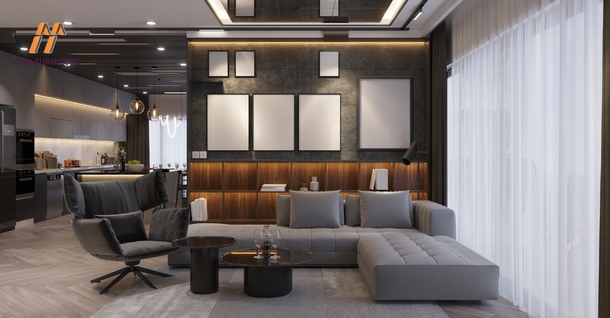 phòng khách liền bếp