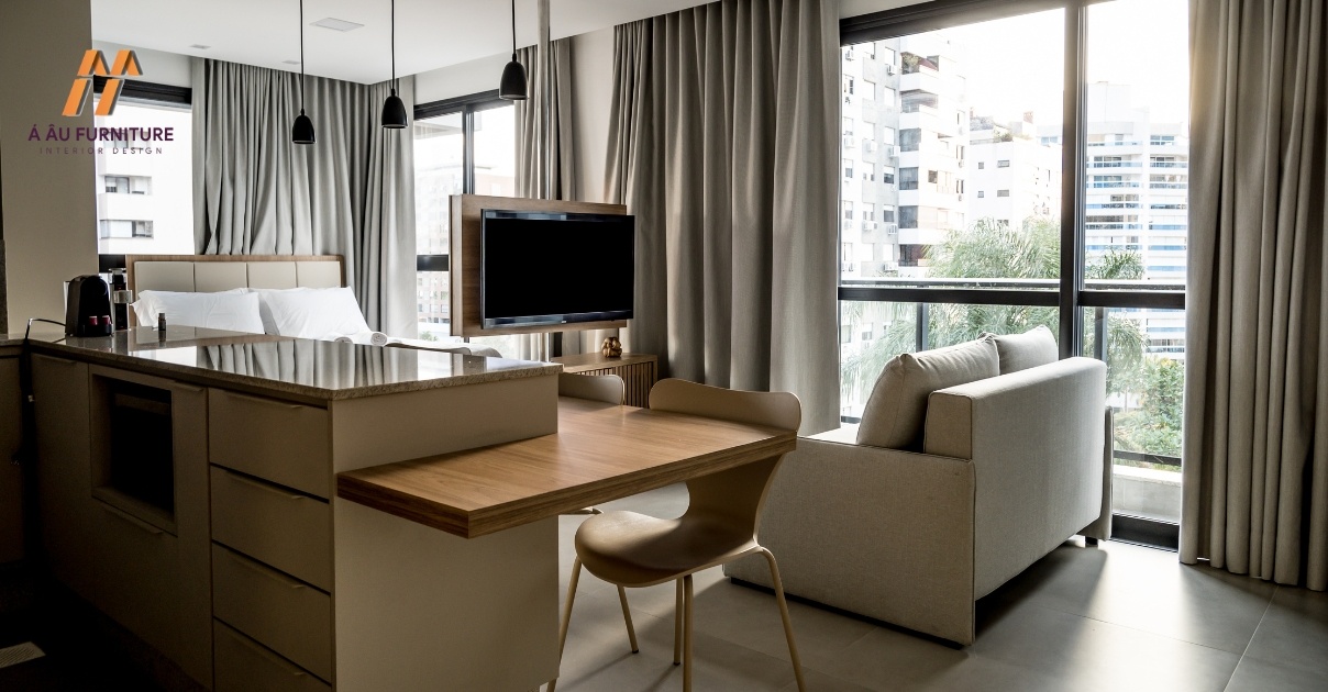 phòng khách liền bếp