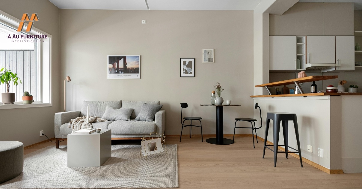 phòng khách liền bếp