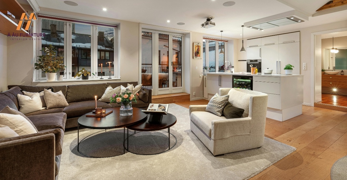 phòng khách liền bếp