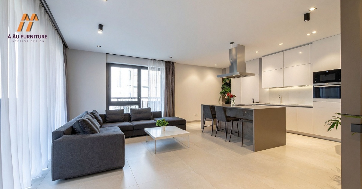 phòng khách liền bếp