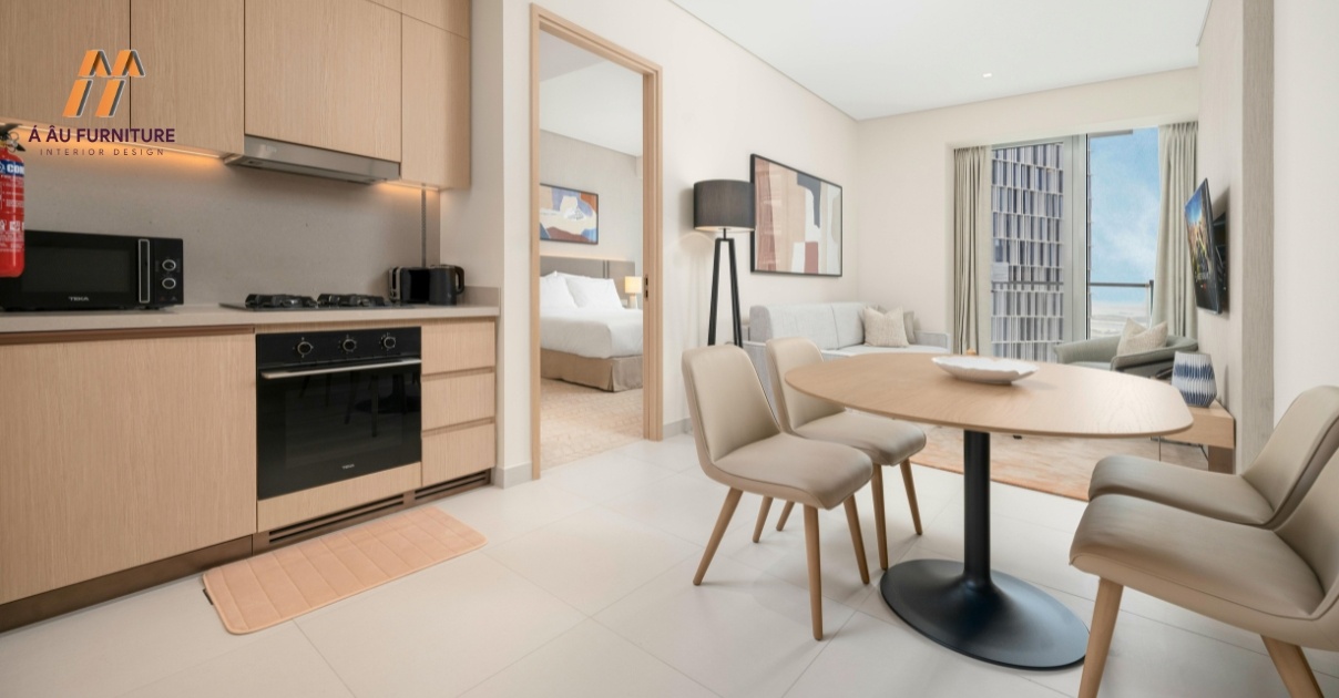 phòng khách liền bếp