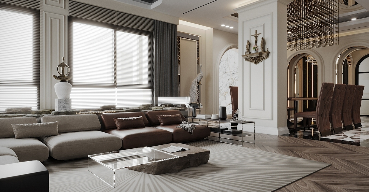 thiết kế phòng khách Tân cổ điển