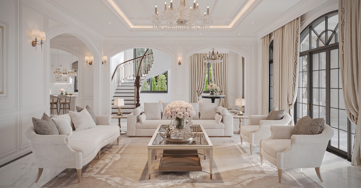 thiết kế phòng khách Tân cổ điển