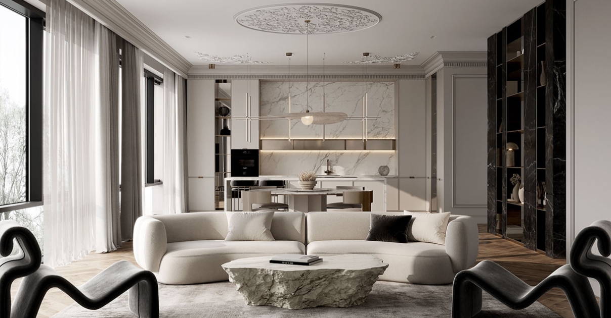 thiết kế phòng khách Tân cổ điển