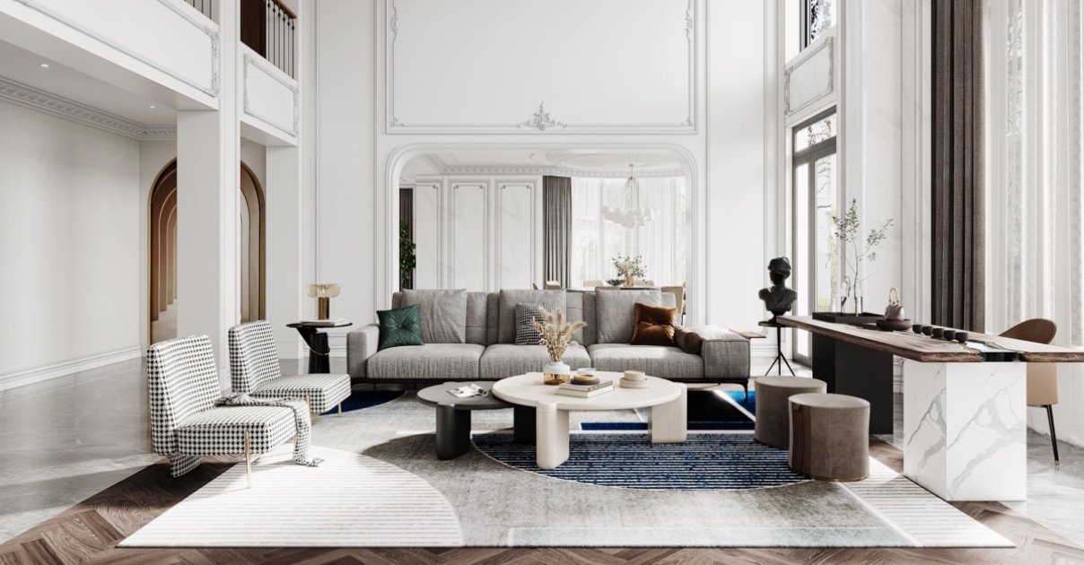 thiết kế phòng khách Tân cổ điển