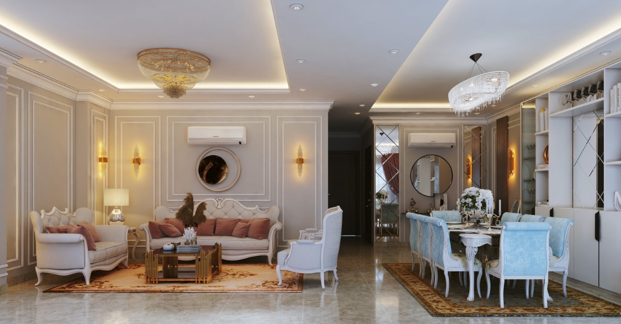 thiết kế phòng khách Tân cổ điển